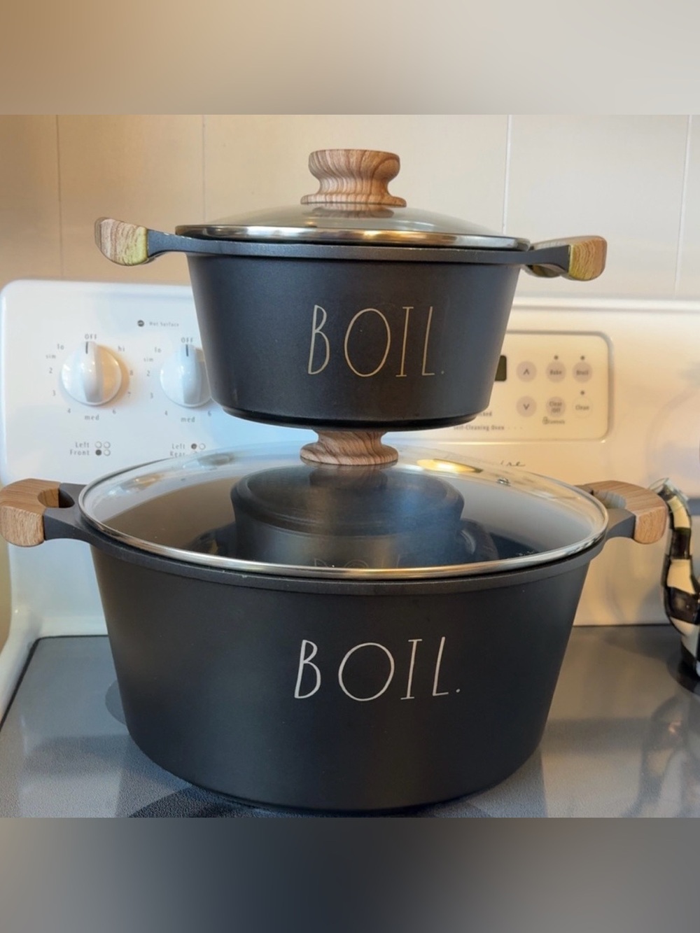 BUNDLE Rae Dunn Large 10 QT. Black Kitchen Cooker Pot with handles “BOIL” w/lid